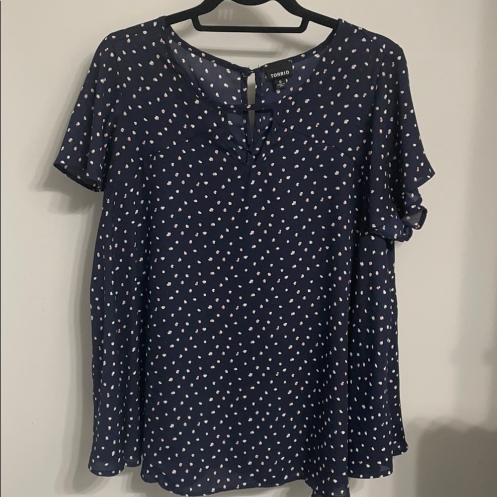 Torrid Navy Dot Flutter Georgette Top Size 0
